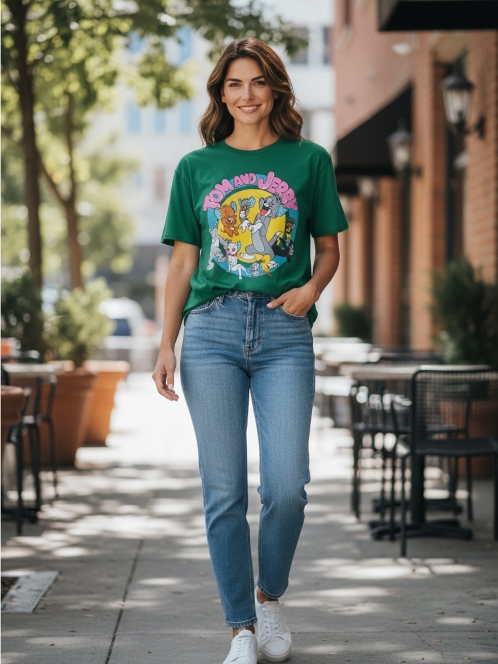 Tom and Jerry Green Graphic  T-Shirt size xl